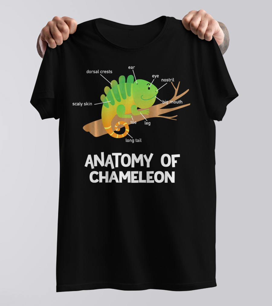 Anatomy Of Chameleon Kids Boys Lizard Long Tail Dorsal Crests Scaly Skin T-Shirt