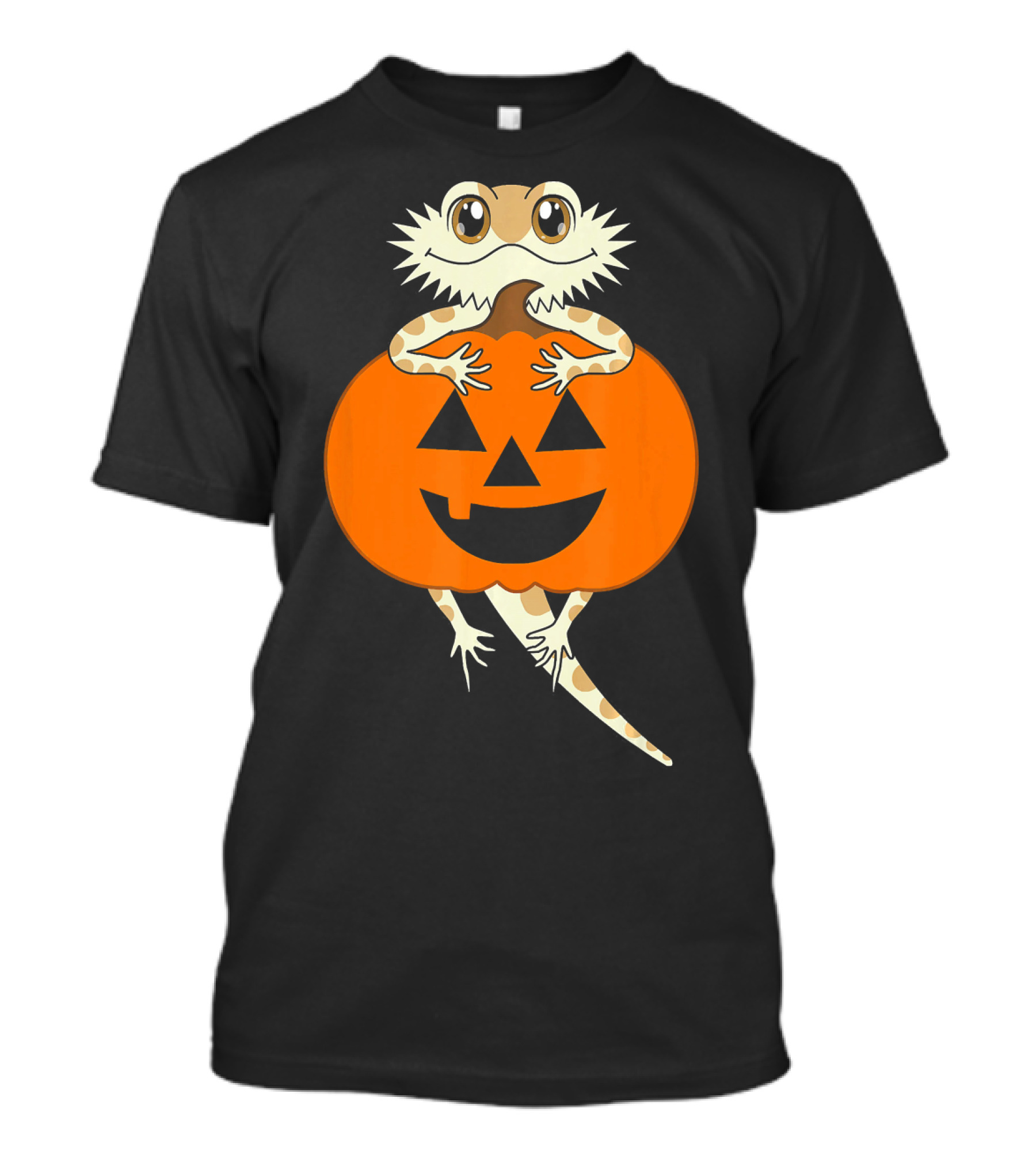 Bearded Dragon Hugging Pumpkin Jack O Lantern Cartoon T-Shirt
