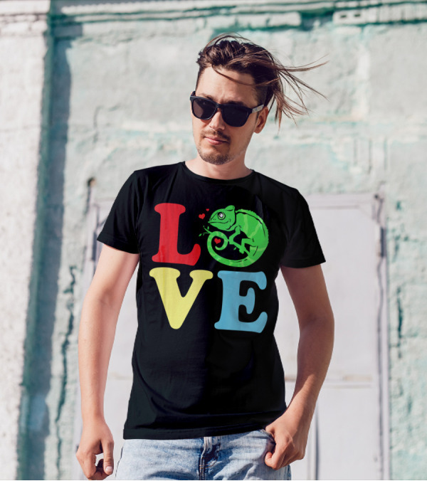 LOVE Chameleon Green Hearts Colorful Letters T-Shirt