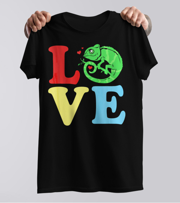 LOVE Chameleon Green Hearts Colorful Letters T-Shirt