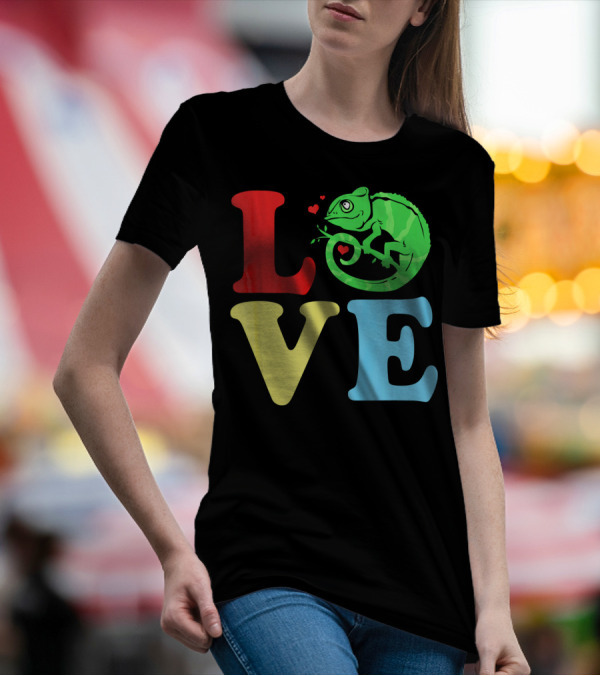 LOVE Chameleon Green Hearts Colorful Letters T-Shirt