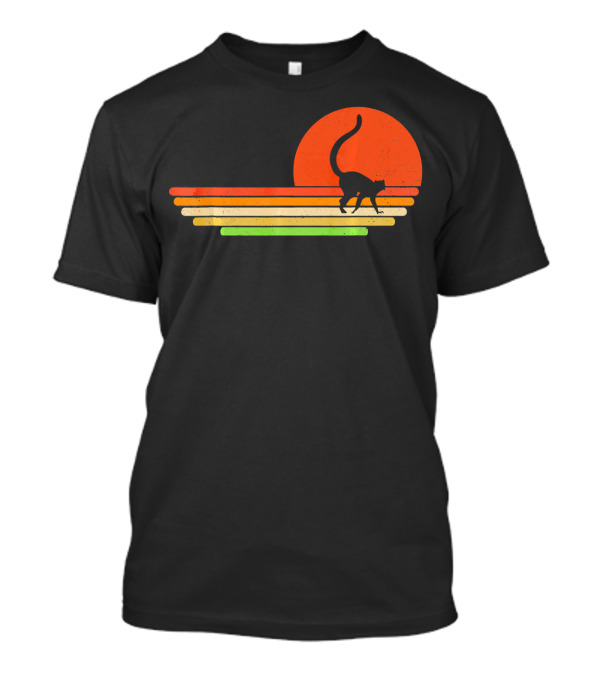 Sunset Lemur Silhouette Pastel Stripes Retro T-Shirt