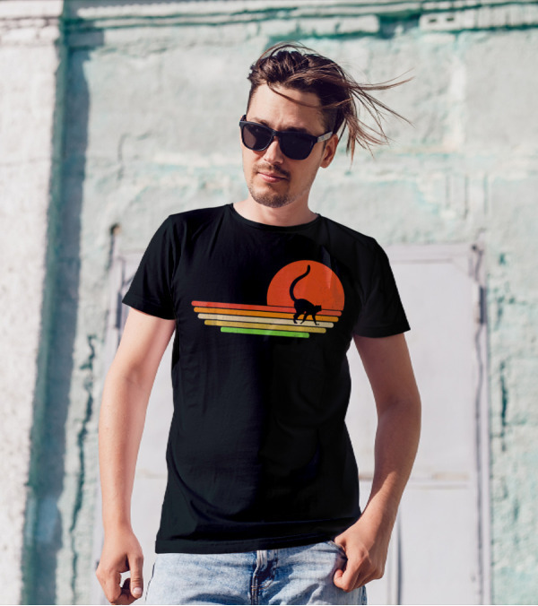 Sunset Lemur Silhouette Pastel Stripes Retro T-Shirt