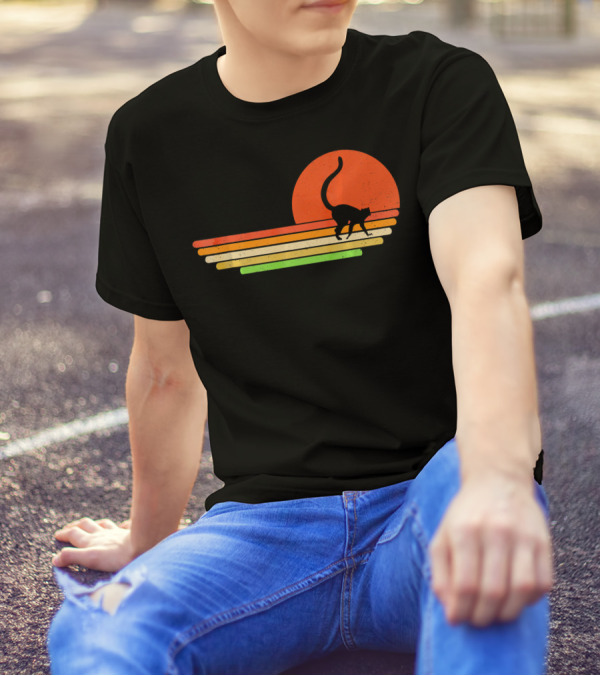 Sunset Lemur Silhouette Pastel Stripes Retro T-Shirt