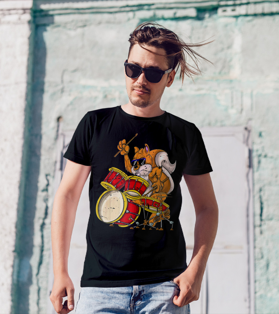 Drummer Percussion Musician Squirrel Playing Drums T-Shirt