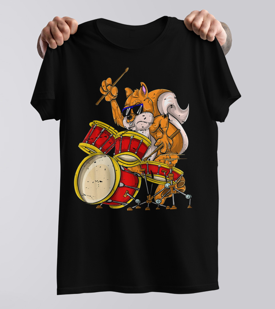 Drummer Percussion Musician Squirrel Playing Drums T-Shirt