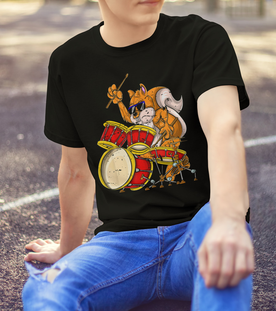 Drummer Percussion Musician Squirrel Playing Drums T-Shirt