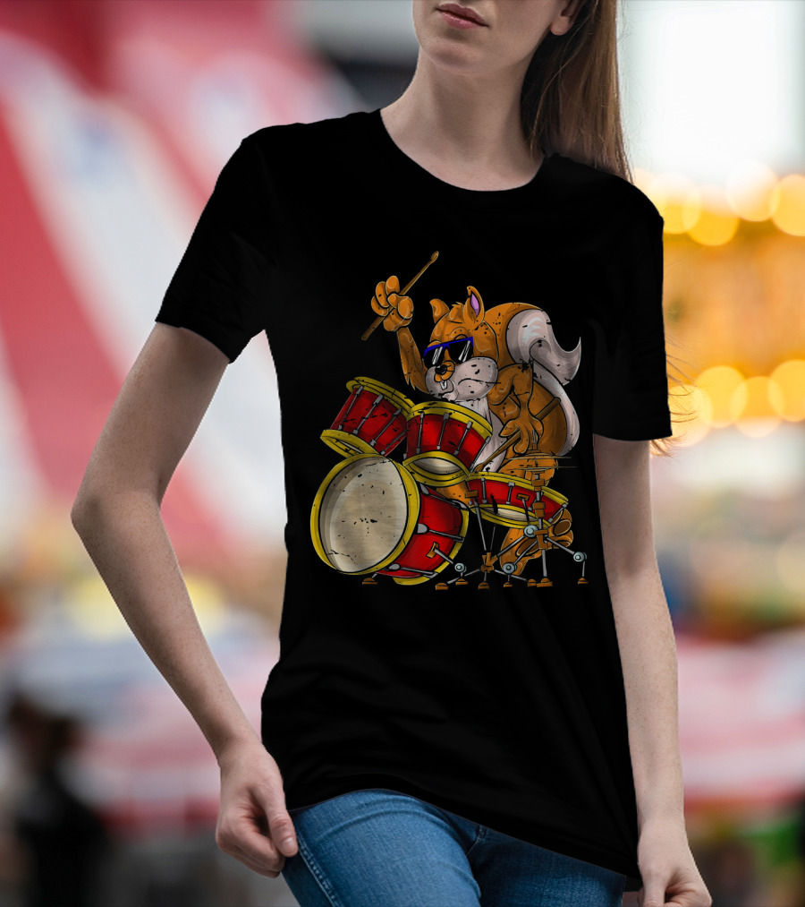 Drummer Percussion Musician Squirrel Playing Drums T-Shirt