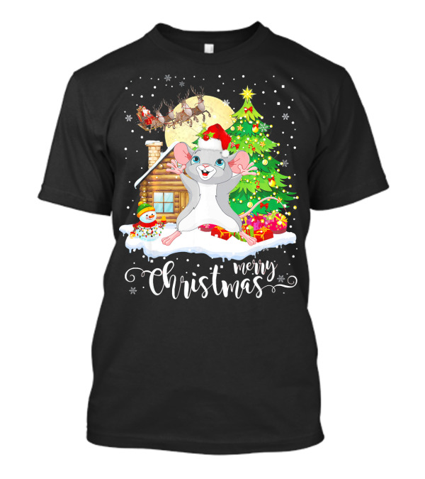 Merry Christmas Gerbil Lover Santa Hat Sleigh Cabin Snowman Tree T-Shirt