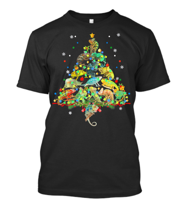 Funny Chameleon Christmas Tree With Ornaments And Snowflakes T-Shirt