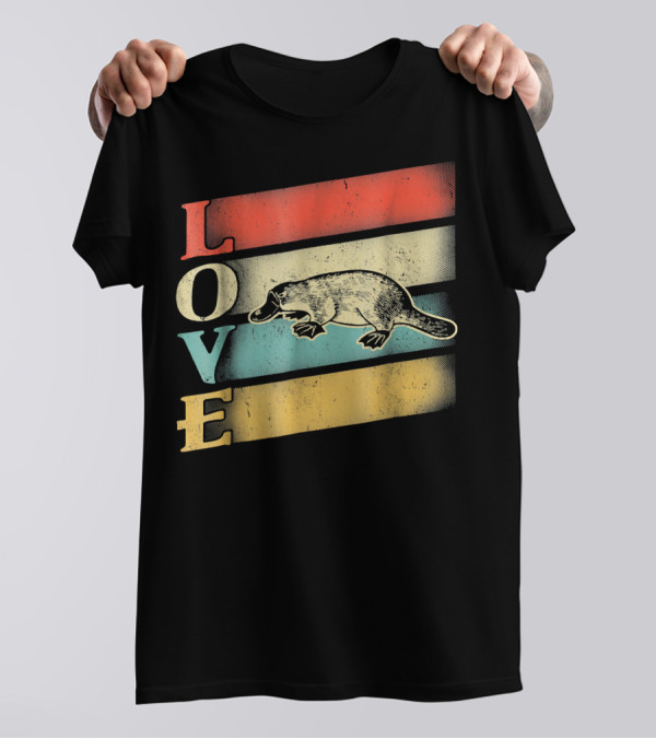 Distressed Vintage Love Platypus Retro Stripes T-Shirt