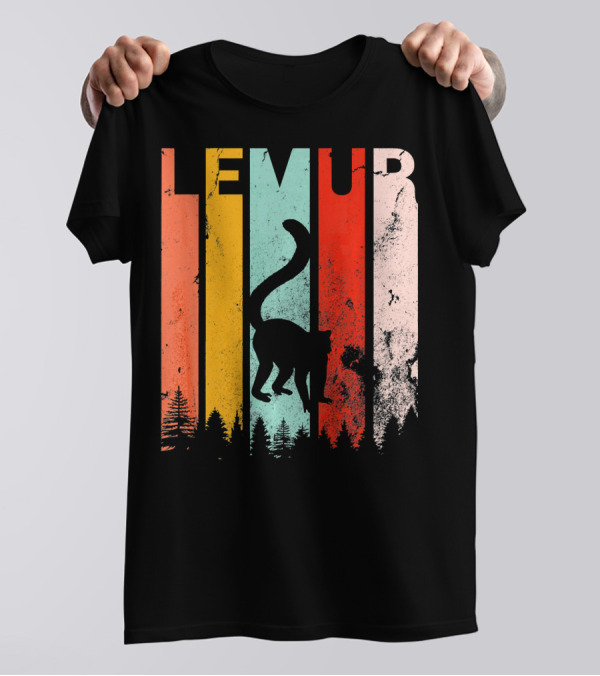 Lemur Lover Vintage Retro Style Silhouette Forest Stripes T-Shirt