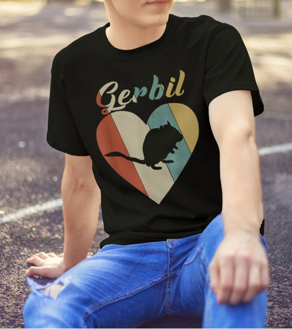 Gerbil Heart Vintage Retro Stripe T-Shirt
