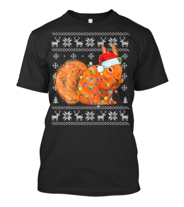 Funny Squirrel Ugly Christmas Santa Santa Hat Lights Holiday T-Shirt