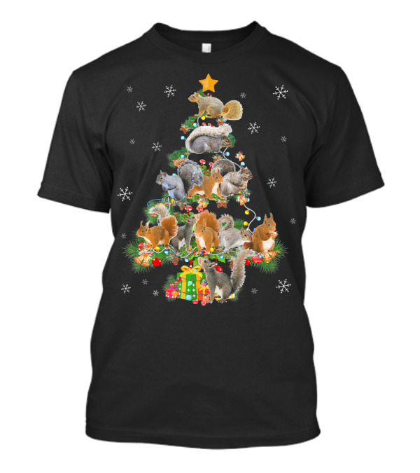 Funny Squirrel Christmas Tree Festive Squirrels And Presents T-Shirt