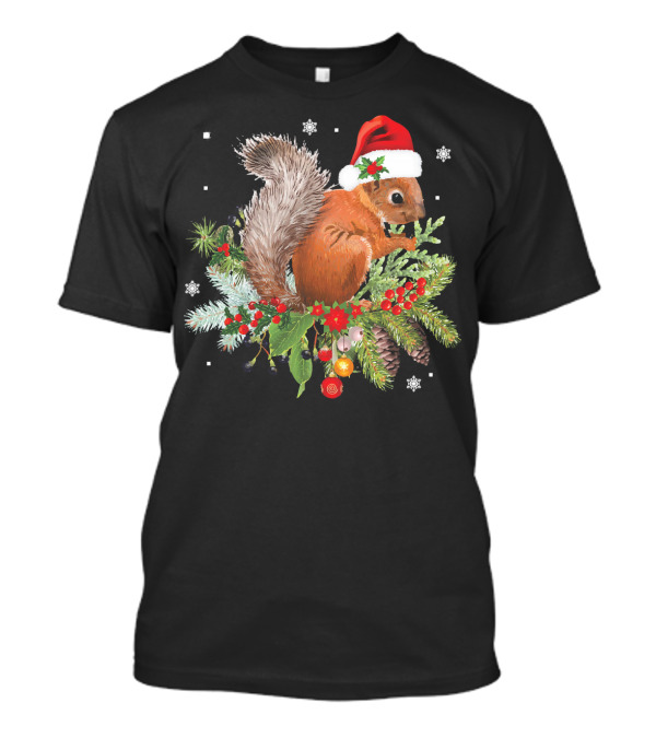Funny Squirrel Christmas Santa Hat Festive Holiday Animal T-Shirt
