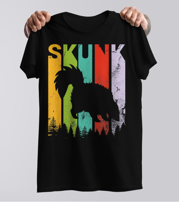Skunk Vintage Retro Style Silhouette Forest Stripes T-Shirt