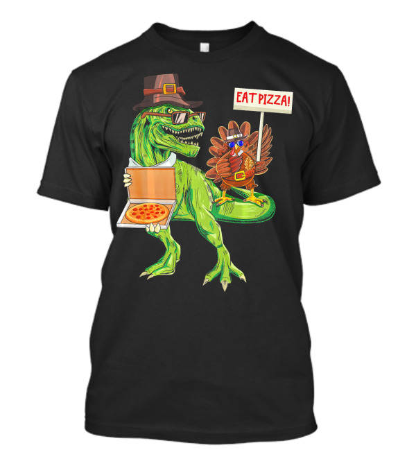 Thanksgiving Dinosaur And Turkey Eat Pizza Rex Pilgrim Hat T-Shirt