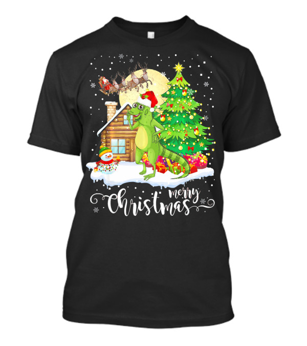 Funny Cute Bearded Dragon Lover Merry Christmas Santa Tree Cabin Snowman T-Shirt
