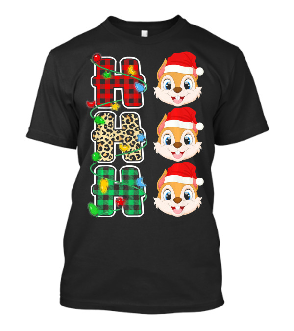 HO HO HO Santa Hat Chipmunk Plaid Leopard Christmas Lights T-Shirt