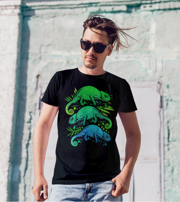 Funny Chameleon Green Purple Blue Trio T-Shirt