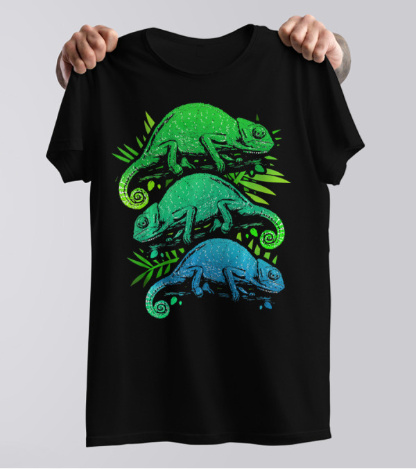 Funny Chameleon Green Purple Blue Trio T-Shirt