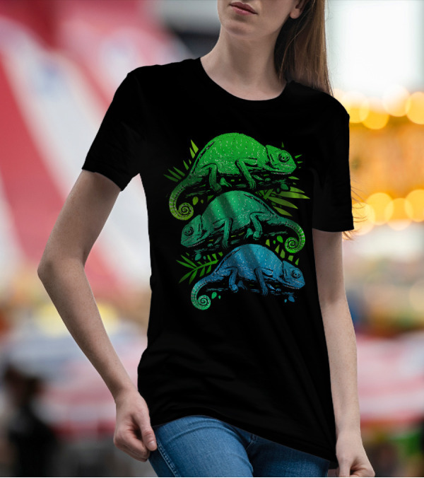 Funny Chameleon Green Purple Blue Trio T-Shirt
