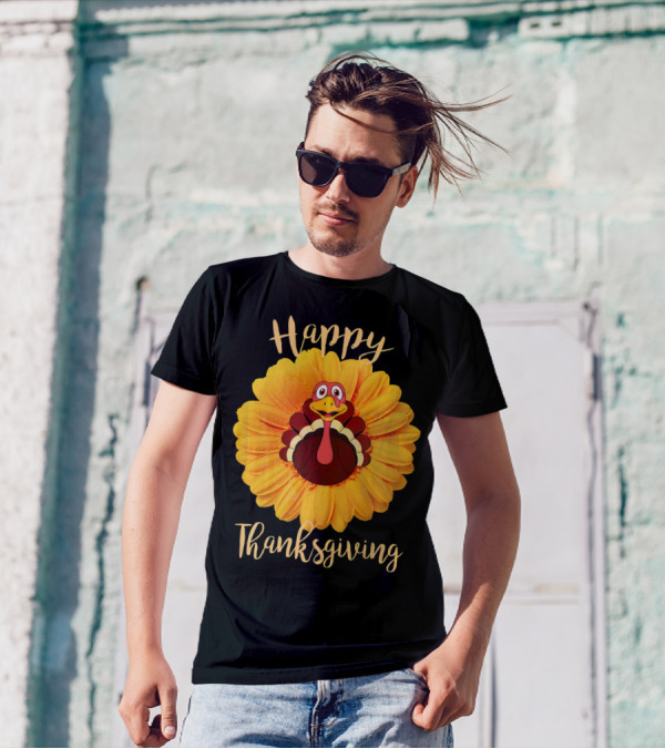 Happy Thanksgiving Turkey Sunflower Costume T-Shirt
