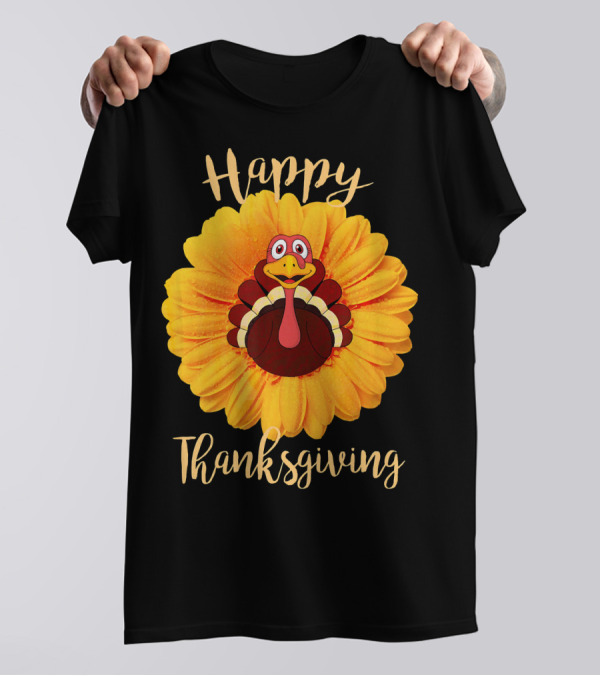 Happy Thanksgiving Turkey Sunflower Costume T-Shirt