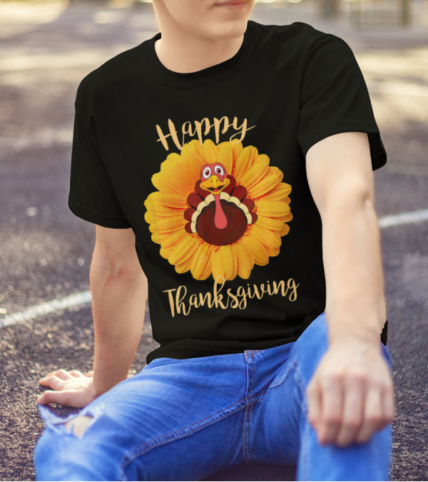 Happy Thanksgiving Turkey Sunflower Costume T-Shirt