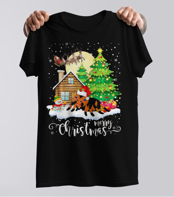 Funny Merry Christmas Tarantula Cabin Snowman Scene T-Shirt