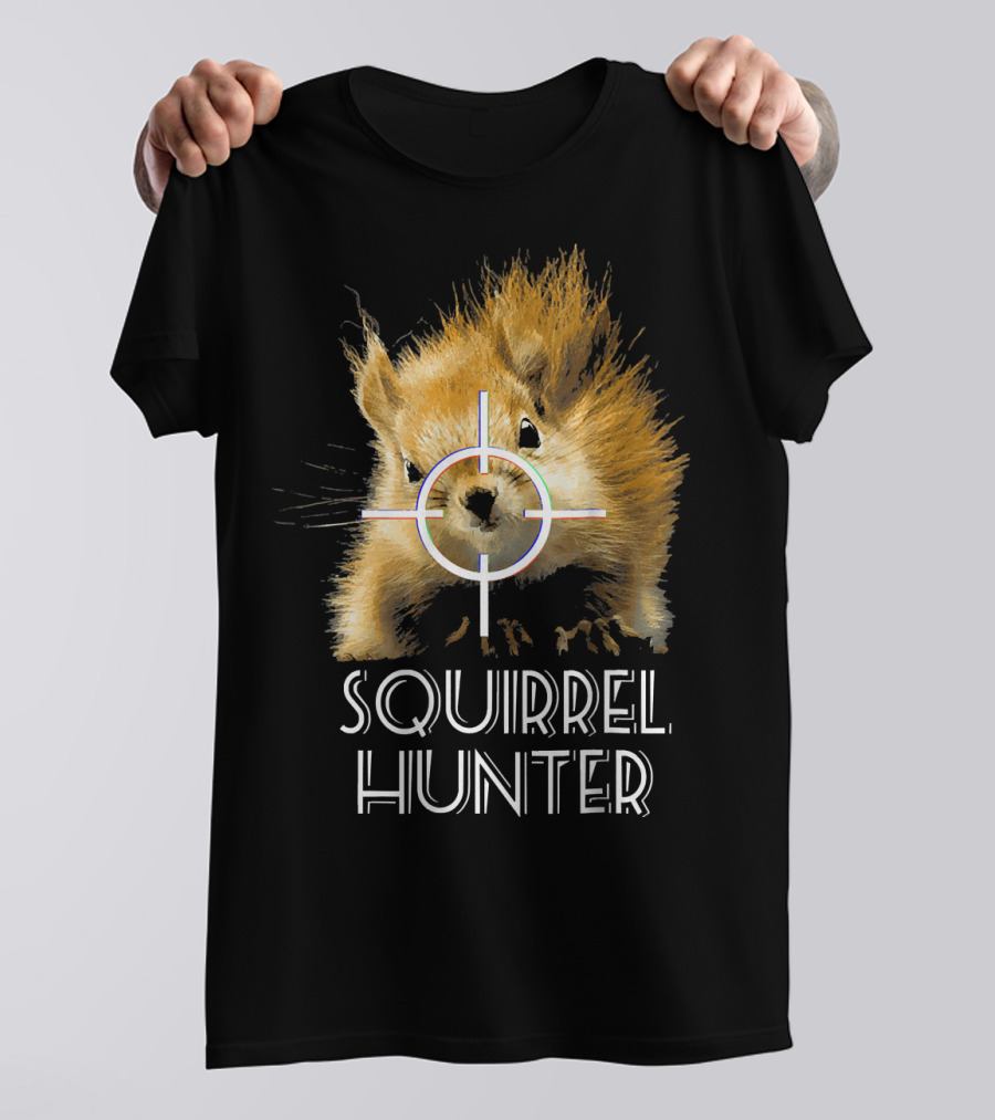 Squirrel Hunter With Crosshair Target And Funny Expression T-Shirt