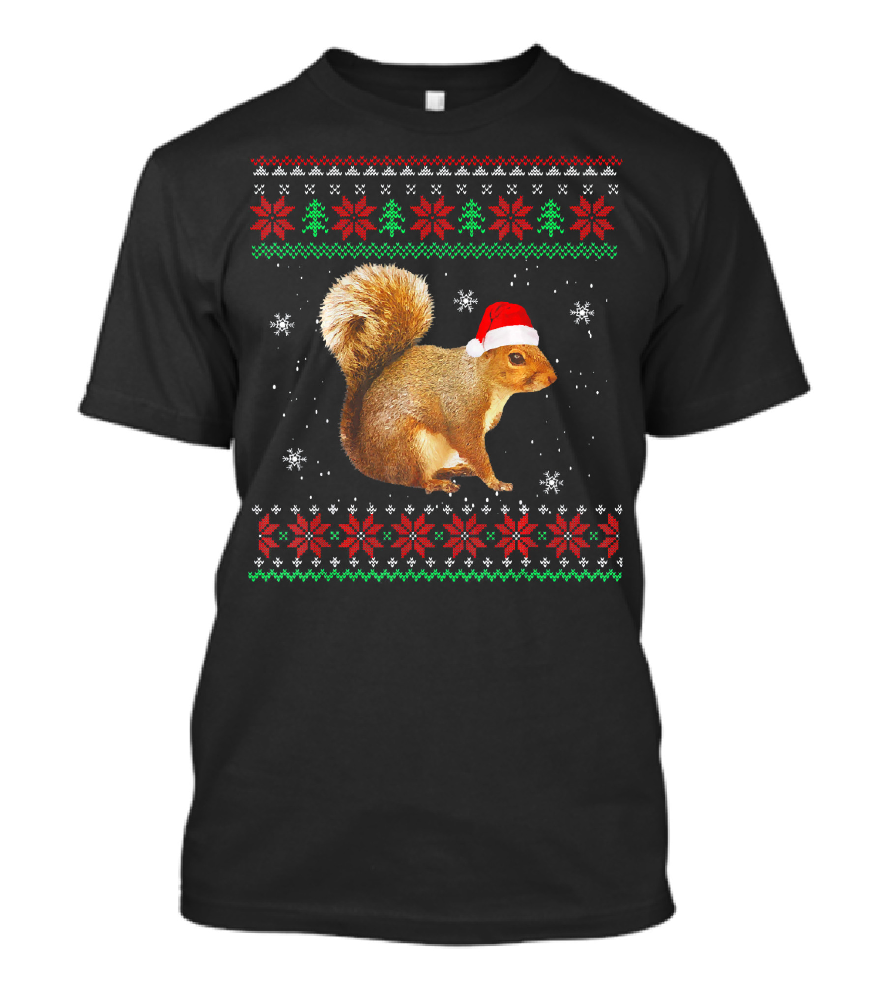 Santa Squirrel Christmas Tree Pattern Snowflakes T-Shirt