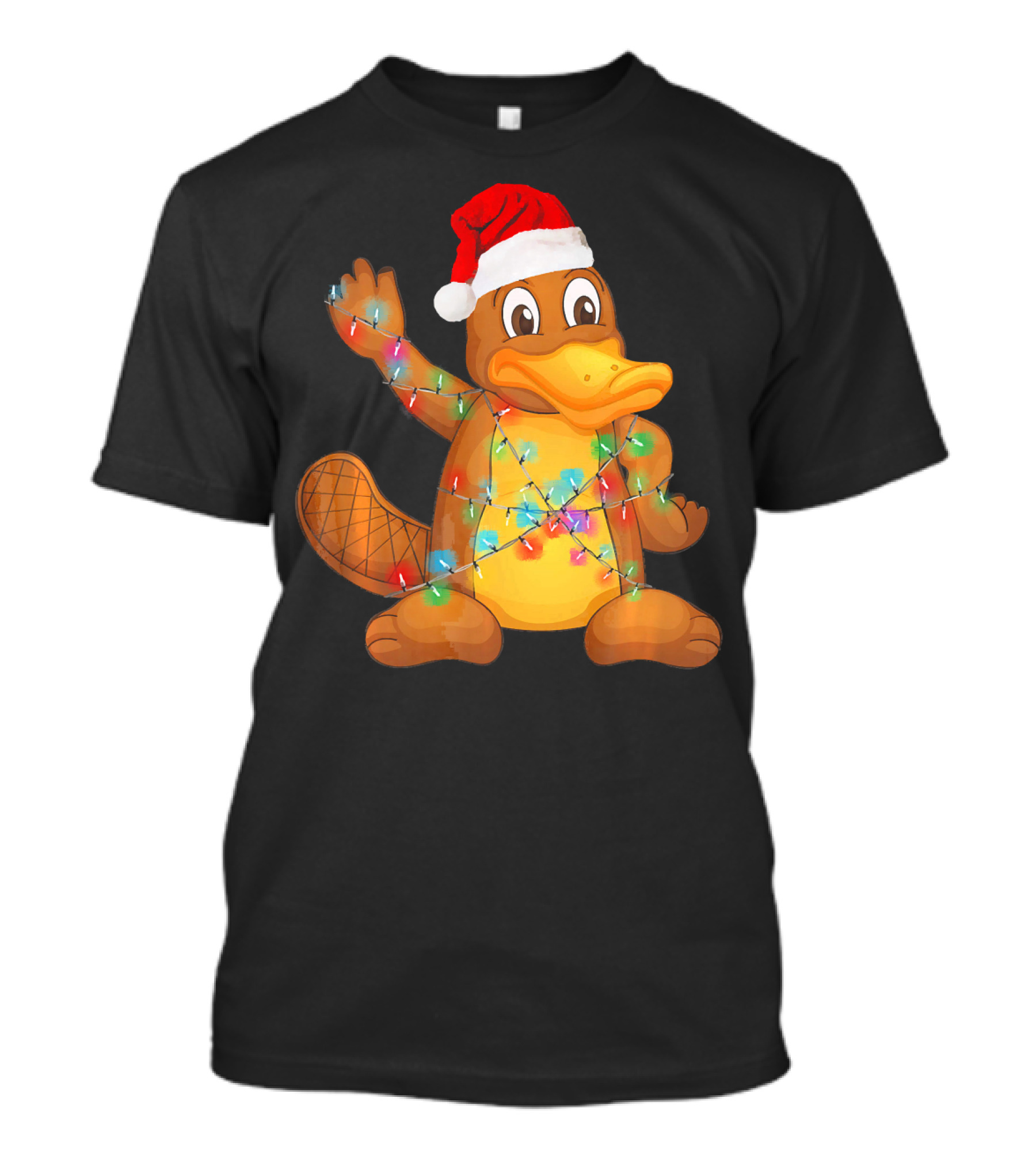 Funny Platypus Santa Christmas Tree Lights Wrapped T-Shirt