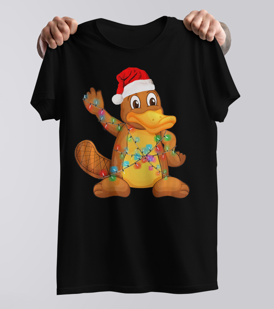 Funny Platypus Santa Christmas Tree Lights Wrapped T-Shirt