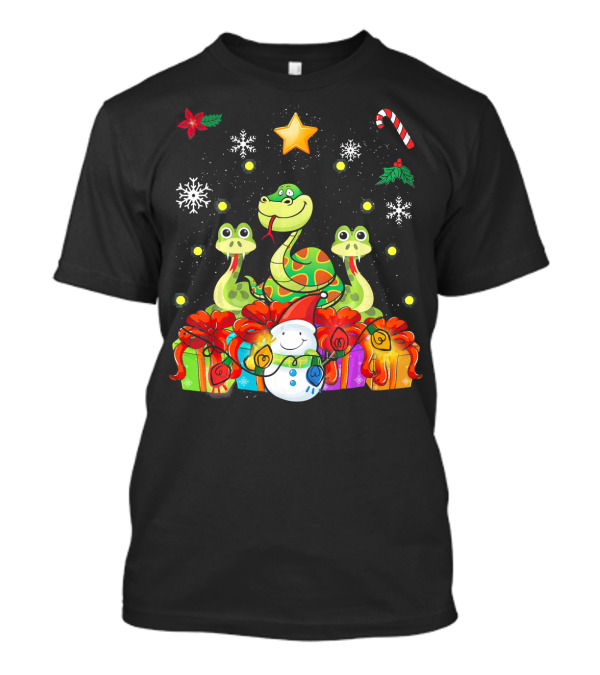 Funny Python Snake Christmas Tree Decor With Snowman And Presents T-Shirt