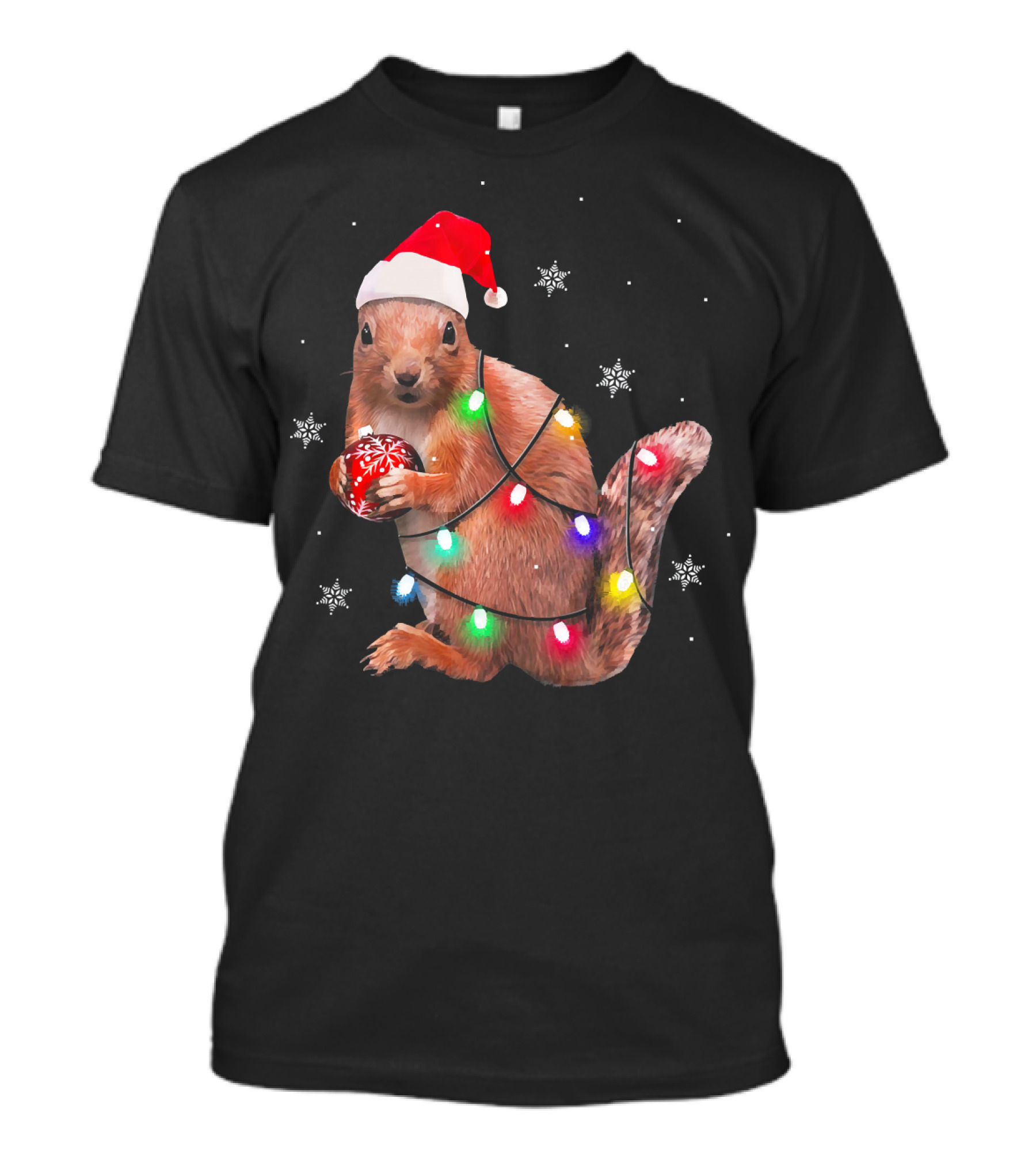 Funny Squirrel Christmas Ornaments Santa Hat Lights Snowflakes T-Shirt