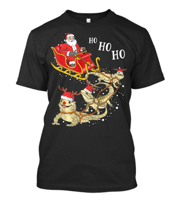 Funny Christmas Bearded Dragon Santa Sleigh Ho Ho Ho T-Shirt