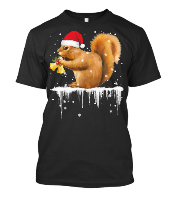 Squirrel Santa With Bells And Snowflakes Christmas Humor T-Shirt
