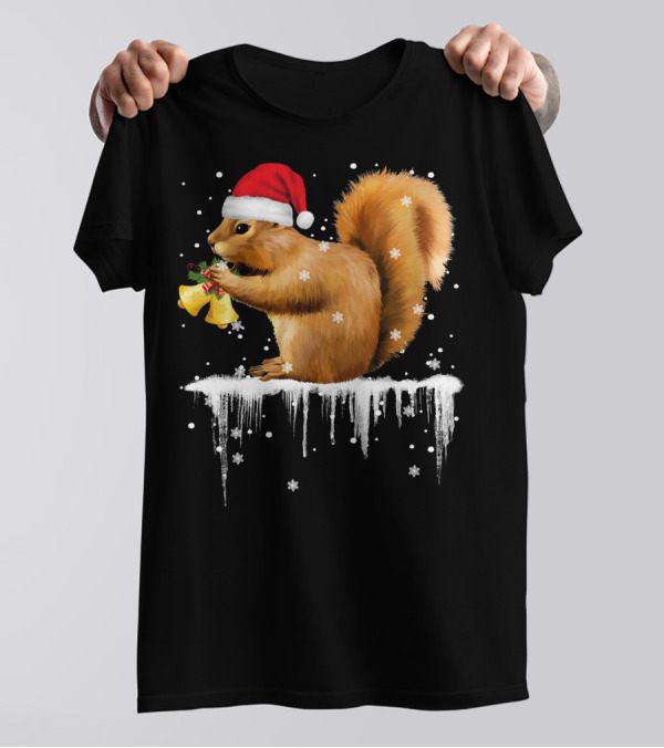 Squirrel Santa With Bells And Snowflakes Christmas Humor T-Shirt