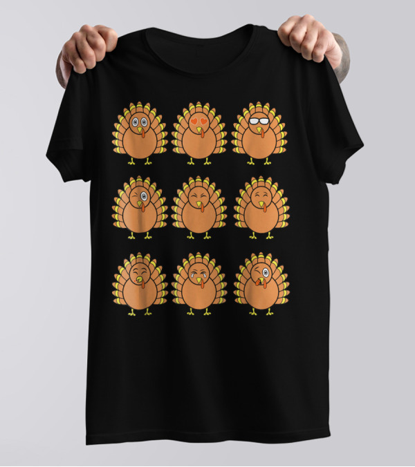 Thanksgiving Turkey Emoji Faces T-Shirt