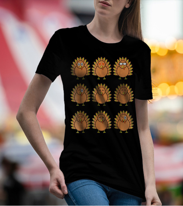 Thanksgiving Turkey Emoji Faces T-Shirt