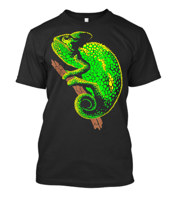 Funny Colorful Green Chameleon On A Branch T-Shirt