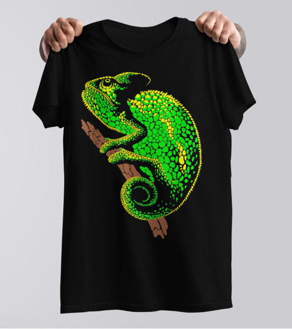 Funny Colorful Green Chameleon On A Branch T-Shirt