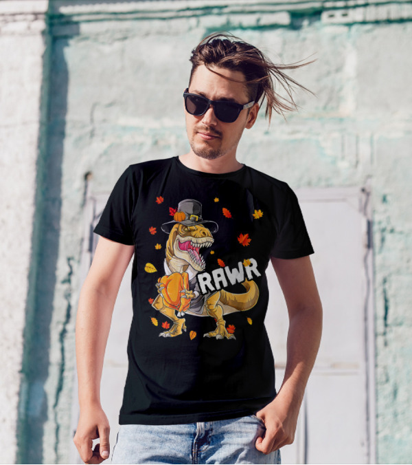 Funny Dinosaur Rex Pilgrim Turkey Rawr T-Shirt