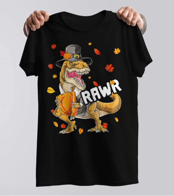 Funny Dinosaur Rex Pilgrim Turkey Rawr T-Shirt