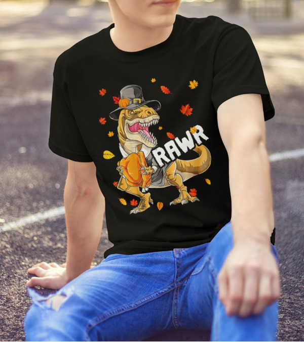 Funny Dinosaur Rex Pilgrim Turkey Rawr T-Shirt