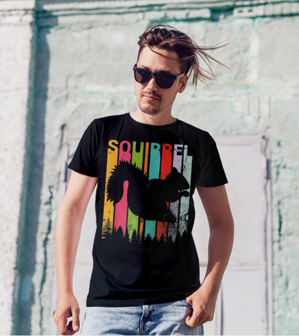 Squirrel Lover Funny Vintage Retro Style Forest Stripes T-Shirt