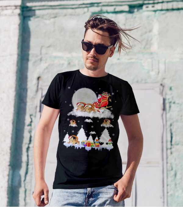 Funny Bearded Dragon Christmas Santa Sled Moon Snowflakes T-Shirt