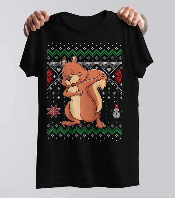 Funny Squirrel Dabbing Christmas Ugly T-Shirt